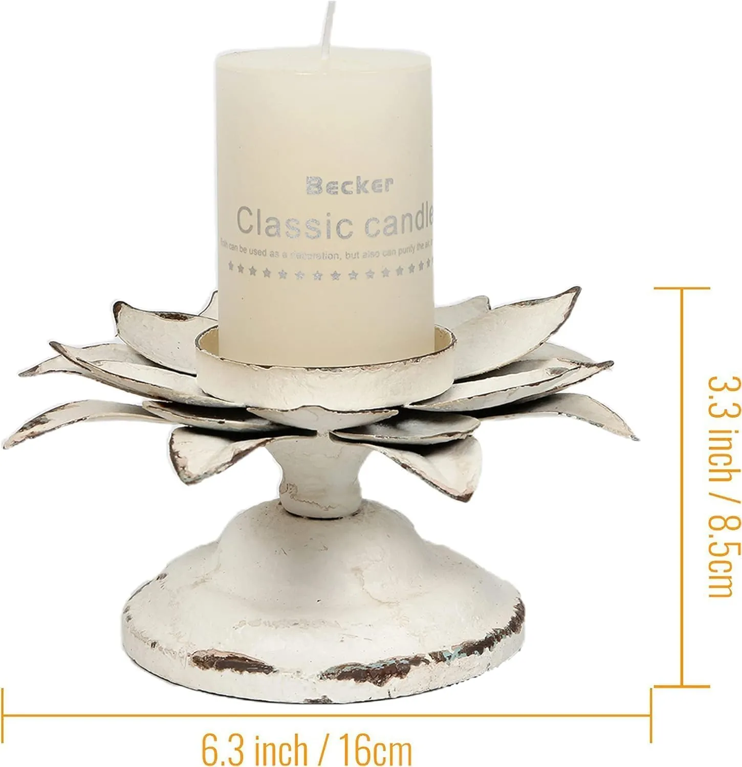 Rustic Pillar Candle Holder Metal- Lotus Flower Candle Holder- Antique Handmade Candlesticks Holder - White Candle Holders for Table Centerpiece - Shabby Chic Farmhouse Home Decor (6.3"X6.3"X3.3")