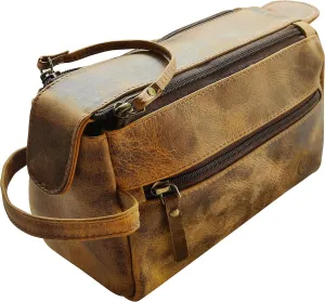RUSTIC TOWN Buffalo Leather Toiletry Bag : Vintage Travel Shaving & Dopp Kit : for Toiletries, Cosmetics & More : Spacious Interior & Waterproof Lining : Compact, Fits Easily in Luggage