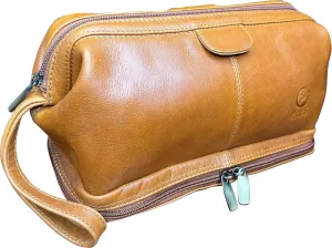 RUSTIC TOWN Leather Toiletry Bag for Men - Shaving Dopp Kit - Travel Gift Bathroom Shower Toiletries Organizer - Cosmetic Makeup Bag for Women