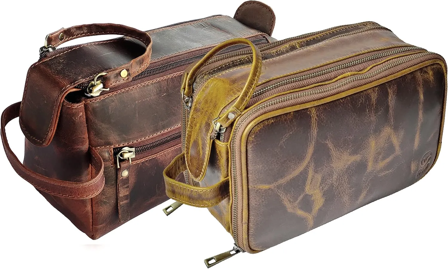RUSTIC TOWN Quality Premium Leather Toiletry Bags Combo - The Best Masculine Travel Organizer Gift For Men Women