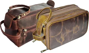 RUSTIC TOWN Quality Premium Leather Toiletry Bags Combo - The Best Masculine Travel Organizer Gift For Men Women