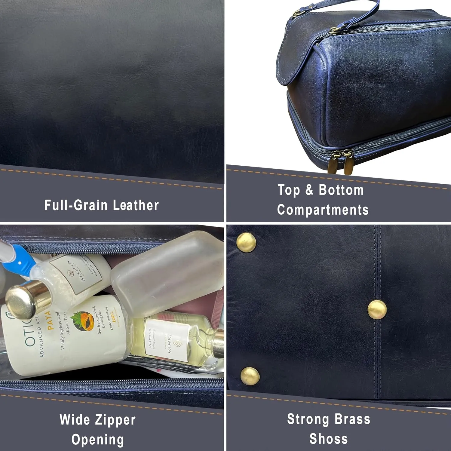 RusticTown Leather Toiletry Bag for Men - Travel Shaving Dopp Kit - Bathroom Shower Toiletries Organizer - Cosmetic Make up Bag for Women