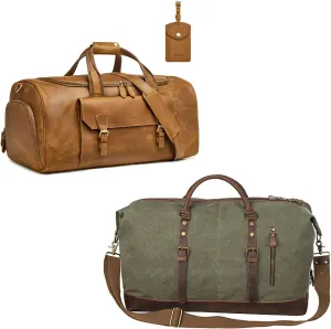S-ZONE Duffle Bag for Men Travel with Genuine Leather Duffel Bags For Traveling
