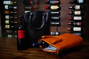 Sachi Insulated 2-Bottle Leather Wine Tote Bag Black