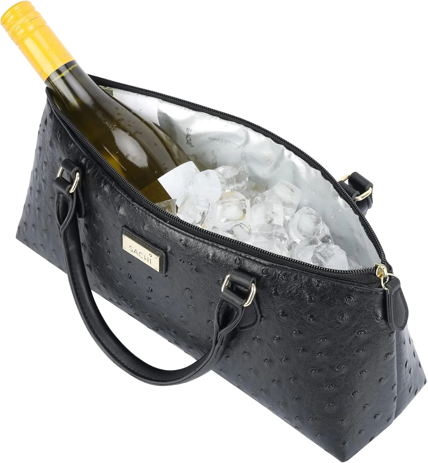 Sachi La Soir'ee Insulated Wine Purse Clutch (Black Ostrich)