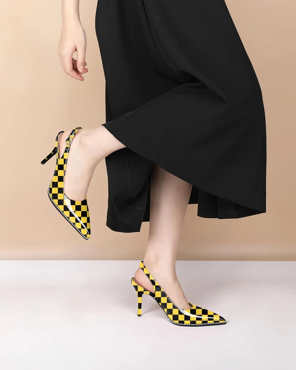 SAMMITOP Women Slingback Heels Stilettos Closed Pointed Toe High Heel Silver Beaded Pumps Comfortable 3.5 Inch High Heels for Women Dressy Shoes