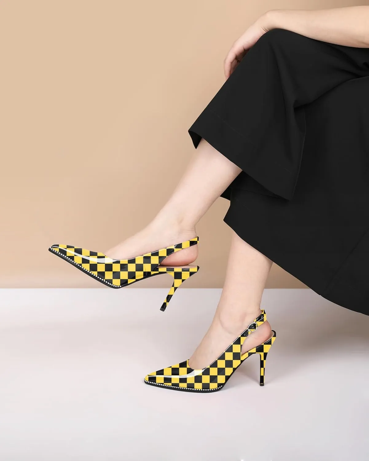 SAMMITOP Women Slingback Heels Stilettos Closed Pointed Toe High Heel Silver Beaded Pumps Comfortable 3.5 Inch High Heels for Women Dressy Shoes