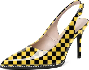 SAMMITOP Women Slingback Heels Stilettos Closed Pointed Toe High Heel Silver Beaded Pumps Comfortable 3.5 Inch High Heels for Women Dressy Shoes