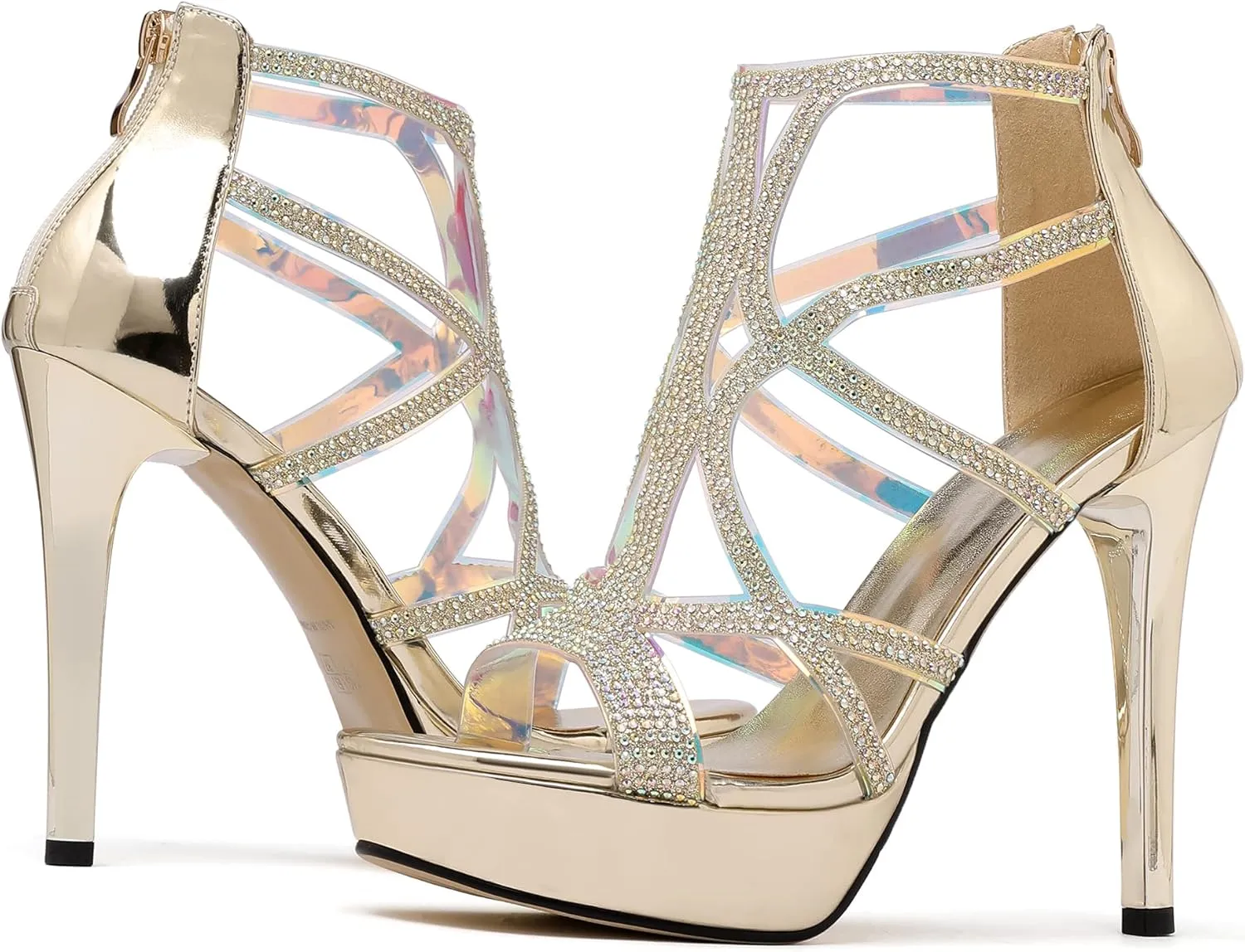 SAMMITOP Women's High Heel Sandals with Rinestones, Sexy Gladiator Platform Sandals, Open Toe Strappy Pumps shoes for Party Event Night Dress