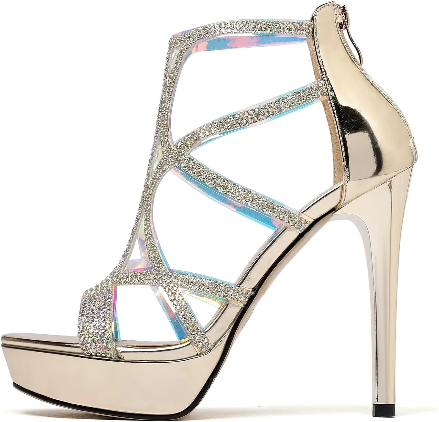 SAMMITOP Women's High Heel Sandals with Rinestones, Sexy Gladiator Platform Sandals, Open Toe Strappy Pumps shoes for Party Event Night Dress