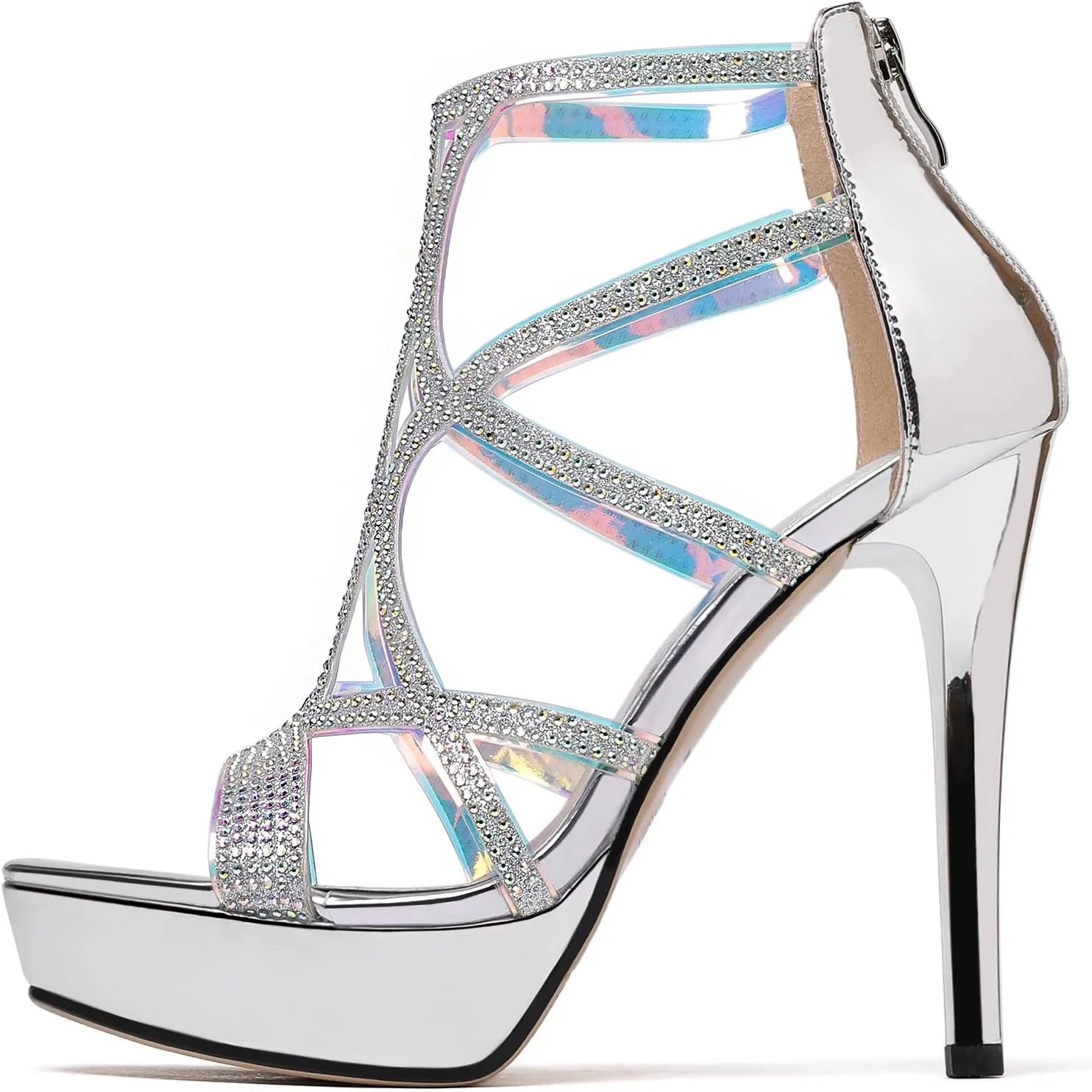 SAMMITOP Women's High Heel Sandals with Rinestones, Sexy Gladiator Platform Sandals, Open Toe Strappy Pumps shoes for Party Event Night Dress