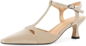 SAMMITOP Womens Kitten Heels T Strap Closed Pointed Toe Pumps Low Heel Ankle Strap Wedding Party Evening Dance Dress Shoes 2.5 Inches