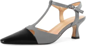 SAMMITOP Womens Kitten Heels T Strap Closed Pointed Toe Pumps Low Heel Ankle Strap Wedding Party Evening Dance Dress Shoes 2.5 Inches