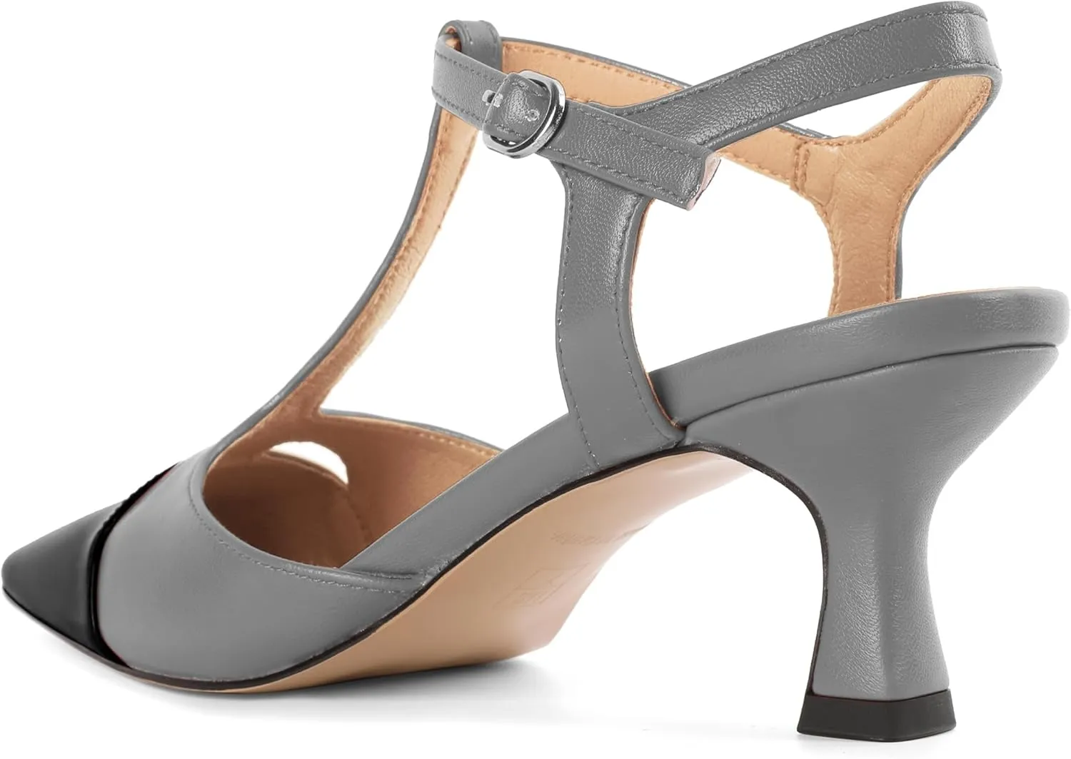 SAMMITOP Womens Kitten Heels T Strap Closed Pointed Toe Pumps Low Heel Ankle Strap Wedding Party Evening Dance Dress Shoes 2.5 Inches
