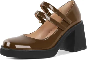 SAMMITOP Women's Platform Mary Jane Pumps Two Strap Square Toe Chunky Block High Heels Fashion Wedding Party Shoes 3.5 Inch