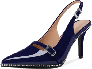 SAMMITOP Women's Slingback High Heels Closed Pointed Toe Beaded Pumps Stilettos Buckle Party Wedding Dance Prom Dressy Comfort Shoes 3.5 Inch