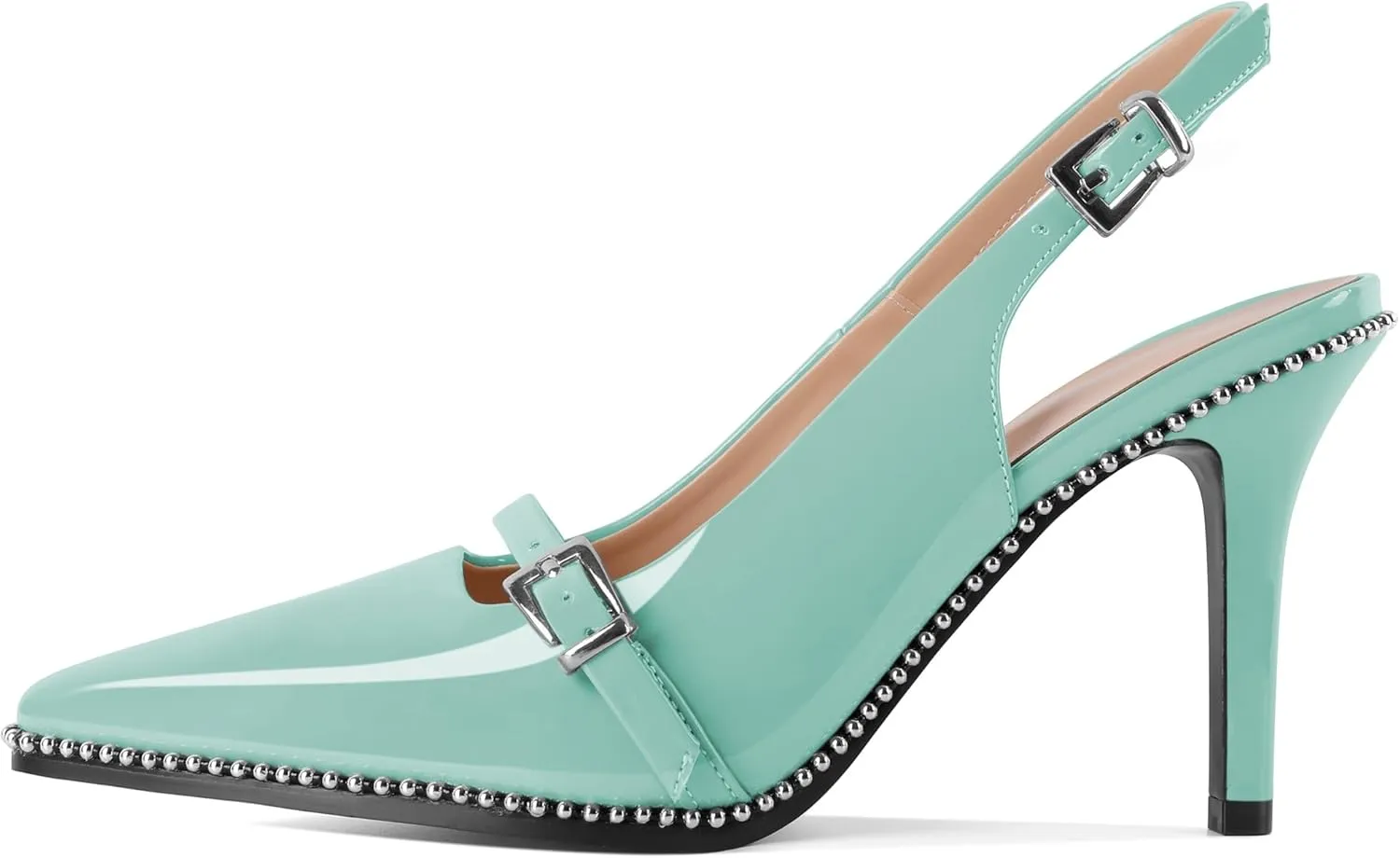 SAMMITOP Women's Slingback High Heels Closed Pointed Toe Beaded Pumps Stilettos Buckle Party Wedding Dance Prom Dressy Comfort Shoes 3.5 Inch