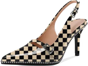 SAMMITOP Women's Slingback High Heels Closed Pointed Toe Beaded Pumps Stilettos Buckle Party Wedding Dance Prom Dressy Comfort Shoes 3.5 Inch