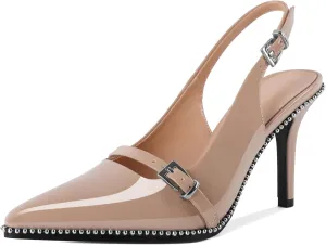 SAMMITOP Women's Slingback High Heels Closed Pointed Toe Beaded Pumps Stilettos Buckle Party Wedding Dance Prom Dressy Comfort Shoes 3.5 Inch