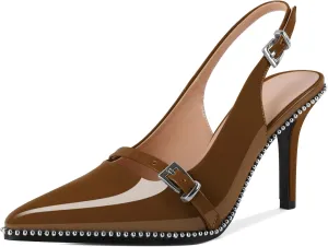 SAMMITOP Women's Slingback High Heels Closed Pointed Toe Beaded Pumps Stilettos Buckle Party Wedding Dance Prom Dressy Comfort Shoes 3.5 Inch