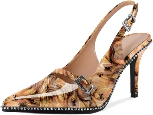 SAMMITOP Women's Slingback High Heels Closed Pointed Toe Beaded Pumps Stilettos Buckle Party Wedding Dance Prom Dressy Comfort Shoes 3.5 Inch