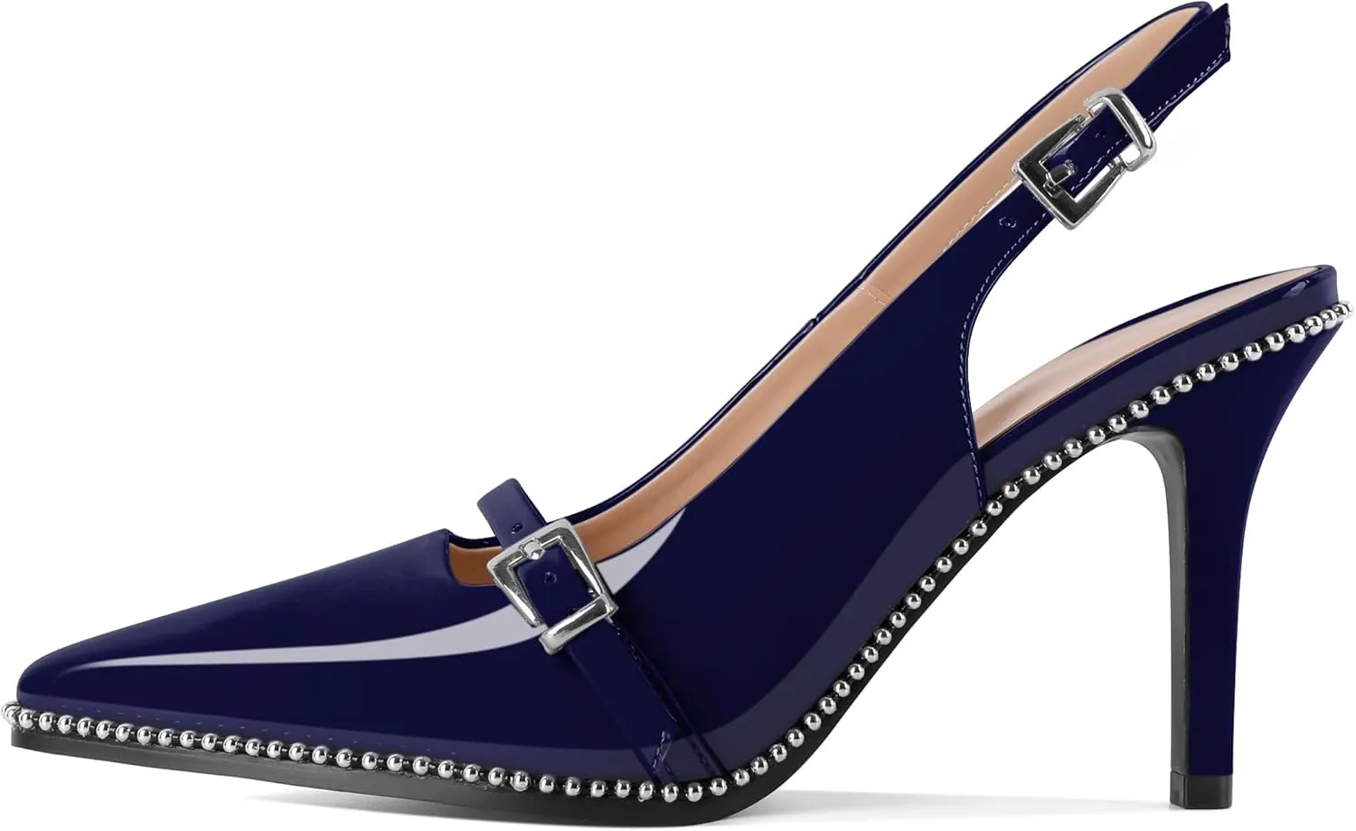 SAMMITOP Women's Slingback High Heels Closed Pointed Toe Beaded Pumps Stilettos Buckle Party Wedding Dance Prom Dressy Comfort Shoes 3.5 Inch