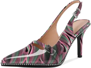 SAMMITOP Women's Slingback High Heels Closed Pointed Toe Beaded Pumps Stilettos Buckle Party Wedding Dance Prom Dressy Comfort Shoes 3.5 Inch