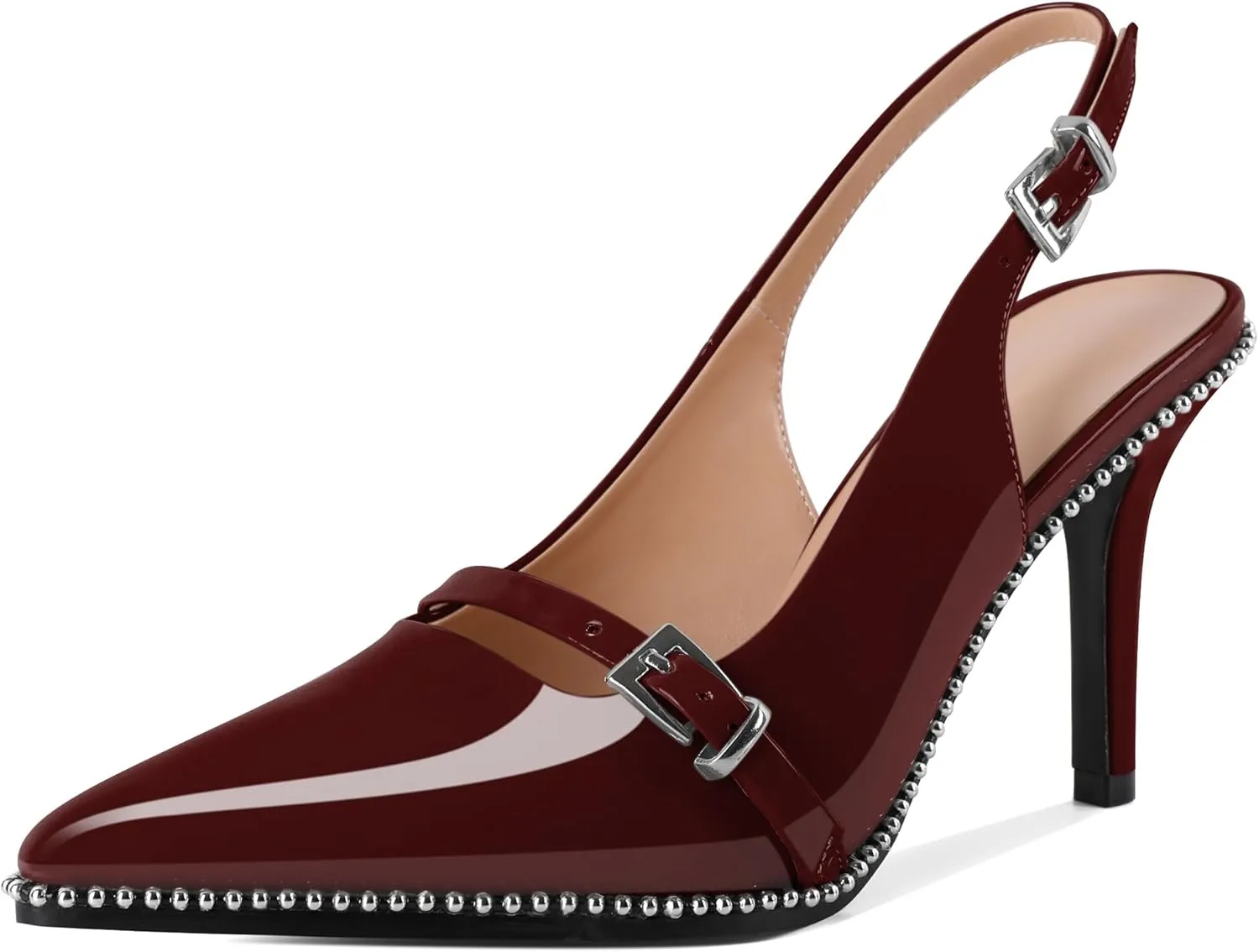 SAMMITOP Women's Slingback High Heels Closed Pointed Toe Beaded Pumps Stilettos Buckle Party Wedding Dance Prom Dressy Comfort Shoes 3.5 Inch