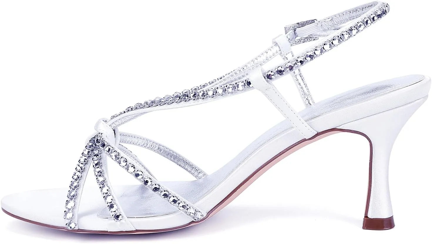 Sandals Women's Open Toe Ankle Buckle Pump 7CM Rhinestones Bridal Wedding Heels Shoes Slingback Kitten Heel Beach Satin for Prom Party