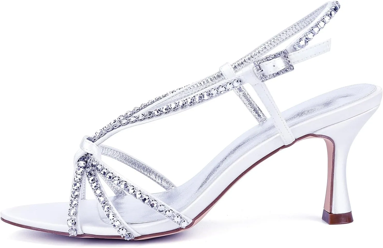 Sandals Women's Open Toe Ankle Buckle Pump 7CM Rhinestones Bridal Wedding Heels Shoes Slingback Kitten Heel Beach Satin for Prom Party