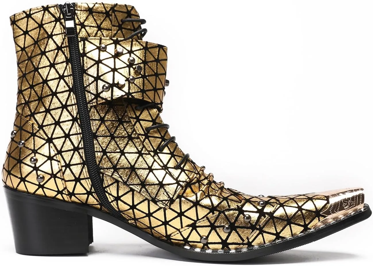 Santimon Men's Genuine Leather Cowboy Boots – Western Dress Boots with Metal Wingtip Toe & Buckle/Bead Details | Mid-Top Boots for Casual, Party & Motorcycle Wear | Rock, Prom & Ballroom Style
