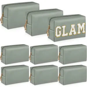 Sanwuta 9 Pcs Makeup Bags PU Double Zippers Cosmetic Bag Makeup Toiletry Pouch Bulk Portable Travel Organizers Case for Women Bachelorette Party End of the Year Graduation Gift(Dark Green)