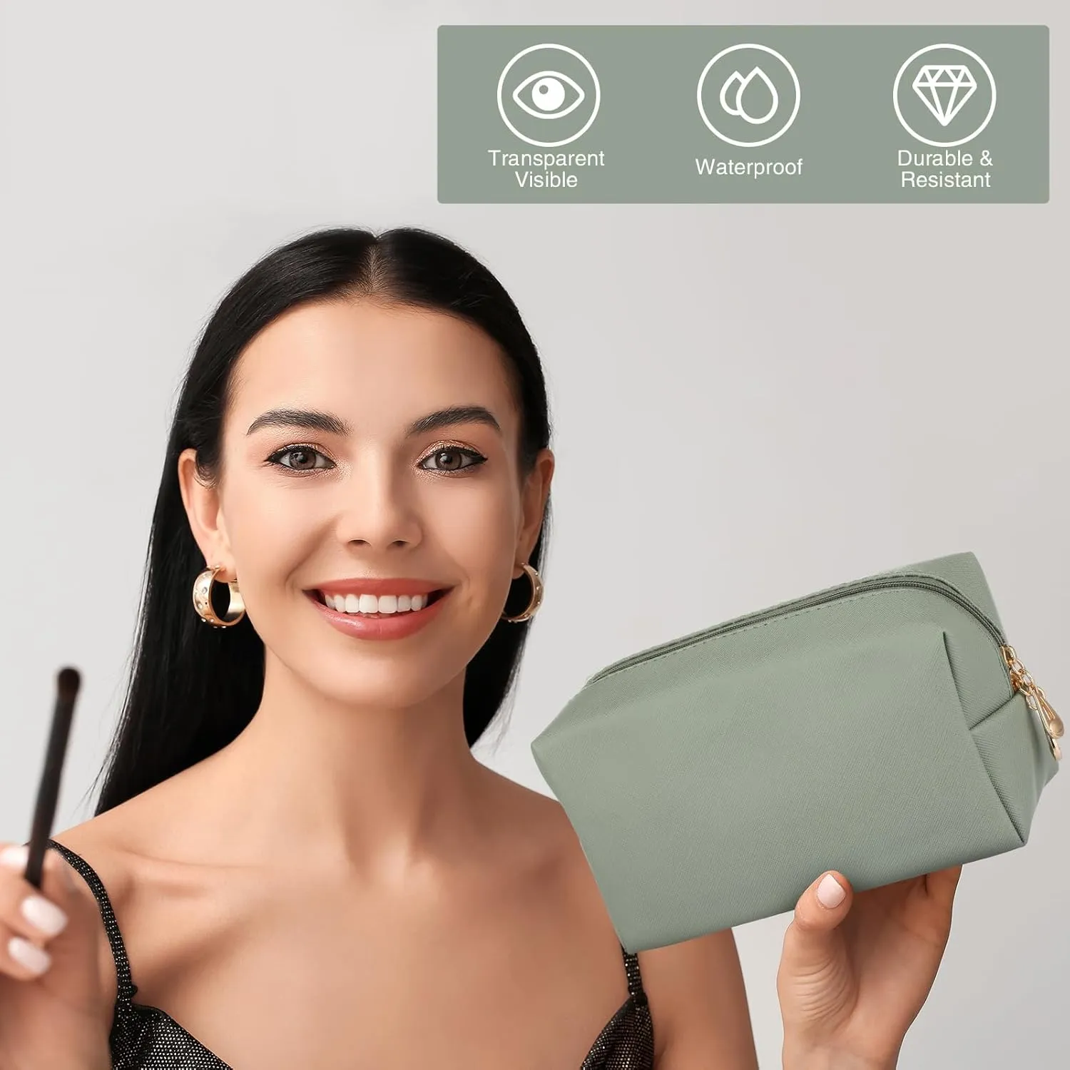 Sanwuta 9 Pcs Makeup Bags PU Double Zippers Cosmetic Bag Makeup Toiletry Pouch Bulk Portable Travel Organizers Case for Women Bachelorette Party End of the Year Graduation Gift(Dark Green)
