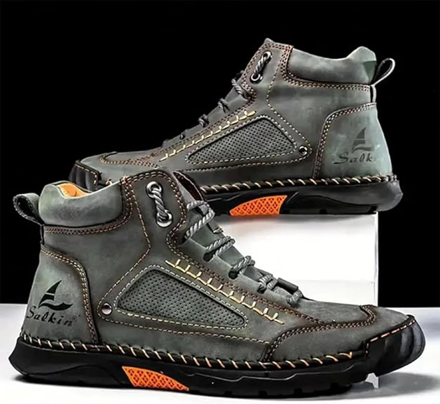Sawbehind Men's Comfortable Handmade Leather Boots – Waterproof, Arch Support, Spacious Toe Box Outdoor Leather Shoes