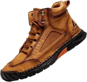 Sawbehind Men's Comfortable Handmade Leather Boots – Waterproof, Arch Support, Spacious Toe Box Outdoor Leather Shoes