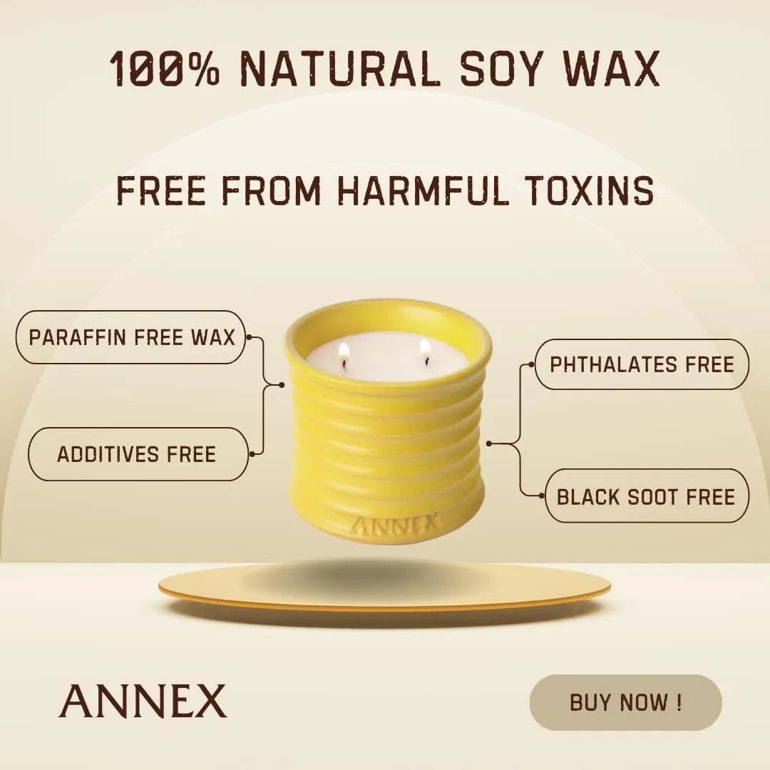 Scented Luxury Candles in Handmade Ceramic Jars, Soy Wax | Flower Bomb – Lily of The Valley & Jasmine, Large Candle | Non Toxic, 2 Wicks, Reusable Yellow Jar | Natural Spring Aromatherapy for Women