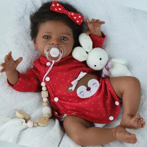 SCOM Reborn Baby Dolls Black Girl - 20 Inch African American Realistic Newborn Girl Doll, Lifelike Weighted Soft Body, Christmas Birthday Gift for Kids Age 3 