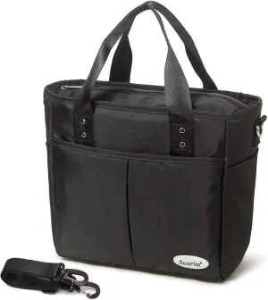 Scorlia Insulated Lunch Bag, Extra Large Lunch Tote Bag With Removable Shoulder Strap, Durable Reusable Cooler lunch Box Bag with Side Pockets, Tall Drinks Holder for Women Men Work, Black