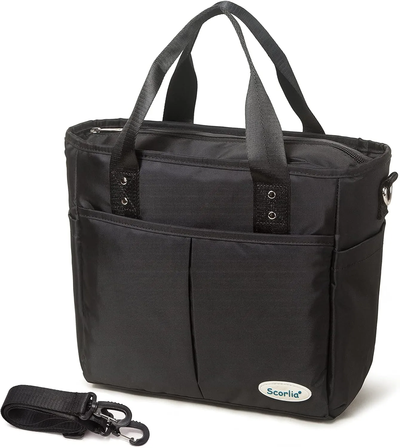 Scorlia Insulated Lunch Bag, Extra Large Lunch Tote Bag With Removable Shoulder Strap, Durable Reusable Cooler lunch Box Bag with Side Pockets, Tall Drinks Holder for Women Men Work, Black