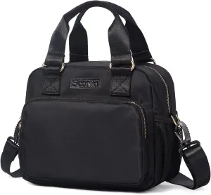 Scorlia Insulated Lunch Bag for Women, Reusable Lunch Cooler Tote Box, Lunch Organizer with Adjustable Shoulder Strap, Front Zipper Pocket and Mesh Side Pockets for Adults, Work, Black