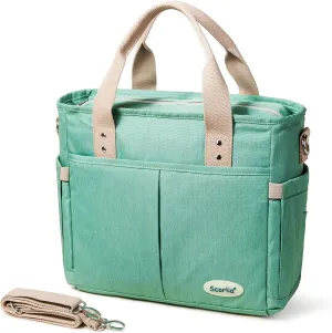 Scorlia Insulated Lunch Bag, Large Lunch Tote Bag With Removable Shoulder Strap, Durable Reusable Cooler lunch Box Container Bag, Tall Drinks Holder for Women Men Work, Green
