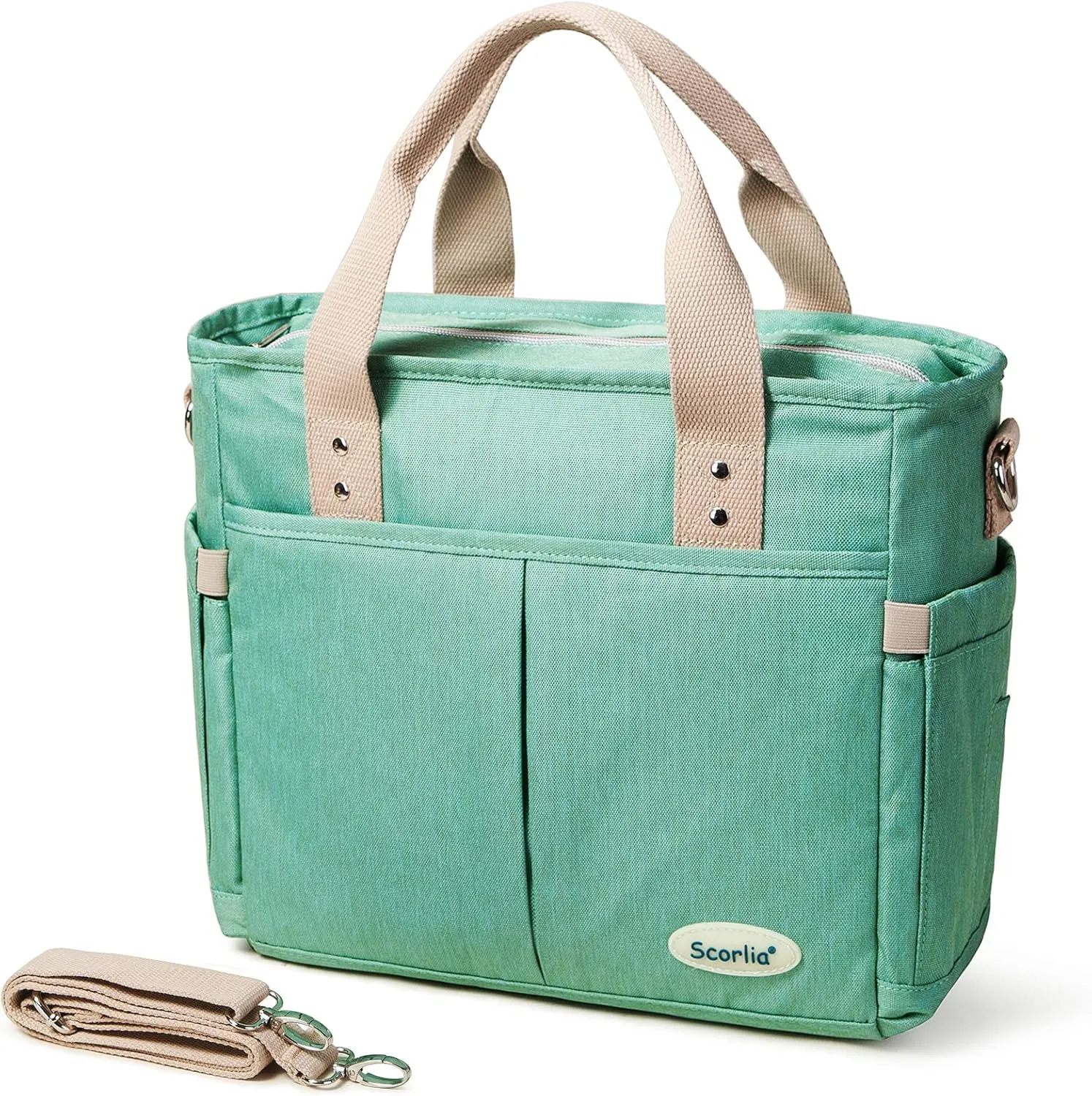 Scorlia Insulated Lunch Bag, Large Lunch Tote Bag With Removable Shoulder Strap, Durable Reusable Cooler lunch Box Container Bag, Tall Drinks Holder for Women Men Work, Green