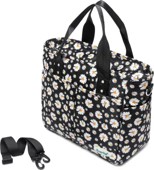 Scorlia Insulated Lunch Bag, Large Lunch Tote Bag With Removable Shoulder Strap, Durable Reusable Cooler lunch Box with Side pockets, Tall Bottle Holder for Adults Women Men, White Flower