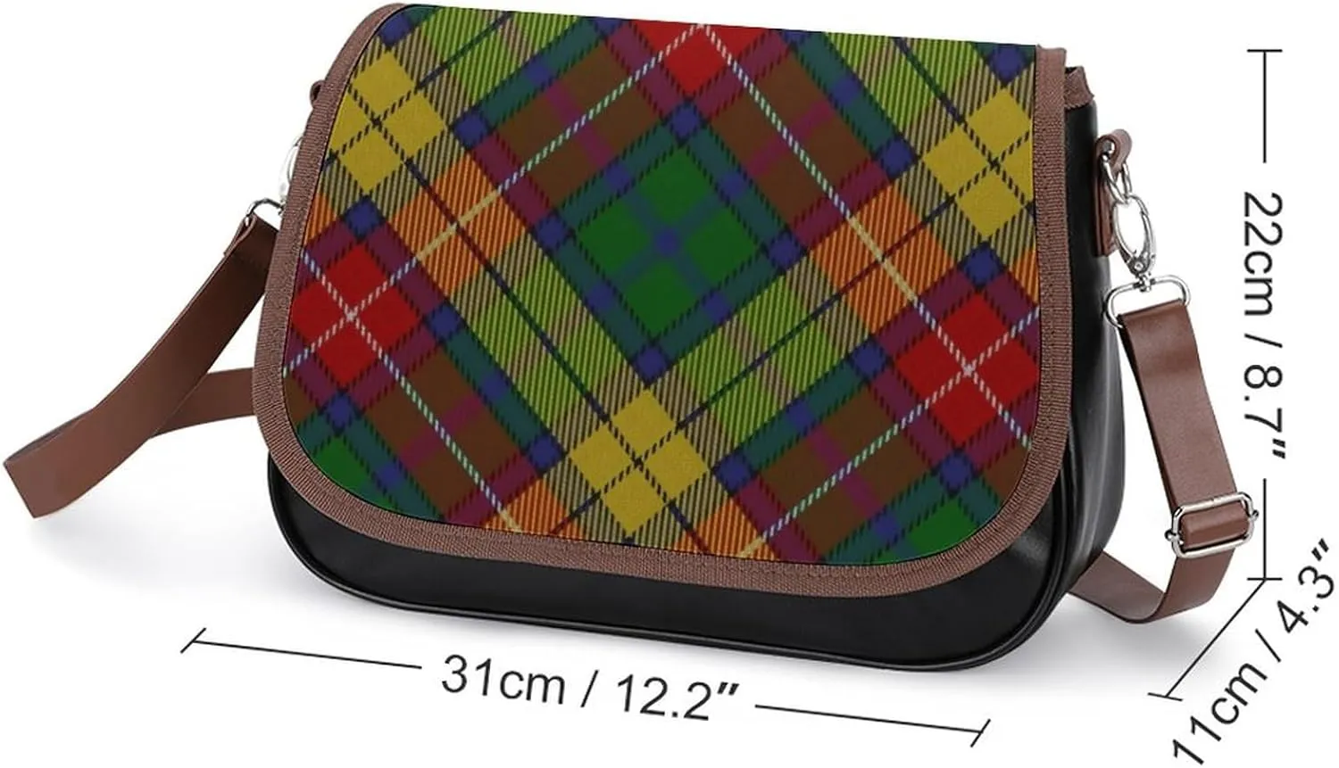 Scottish Clan Buchanan Tartan Leather Decorative Crossbody Strap Backpack, Large Capacity Shoulder Bag