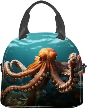 selective Common octopus animal Insulated Adult Lunch Bag with Shoulder Strap for Women Lightweight Reusable Portable Freezable Lunch Tote Bag for Work Picnic