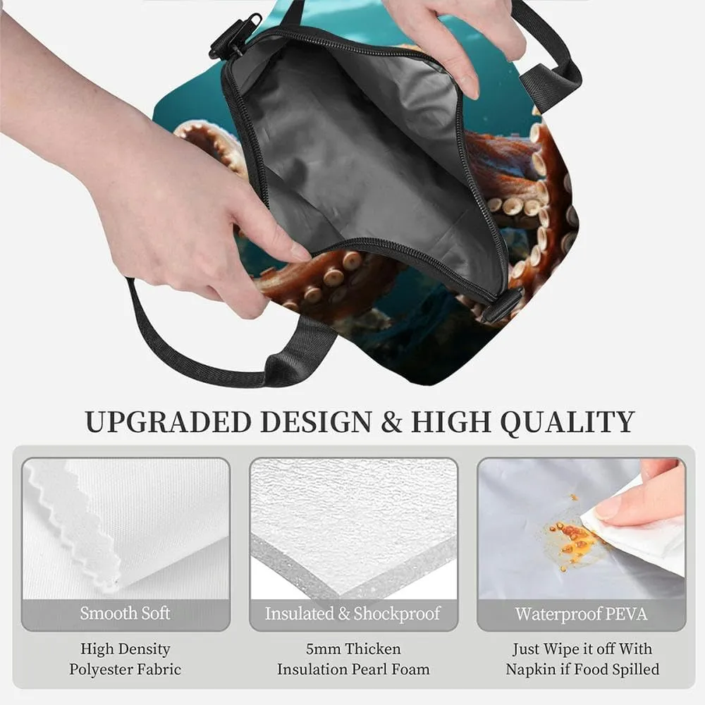 selective Common octopus animal Insulated Adult Lunch Bag with Shoulder Strap for Women Lightweight Reusable Portable Freezable Lunch Tote Bag for Work Picnic