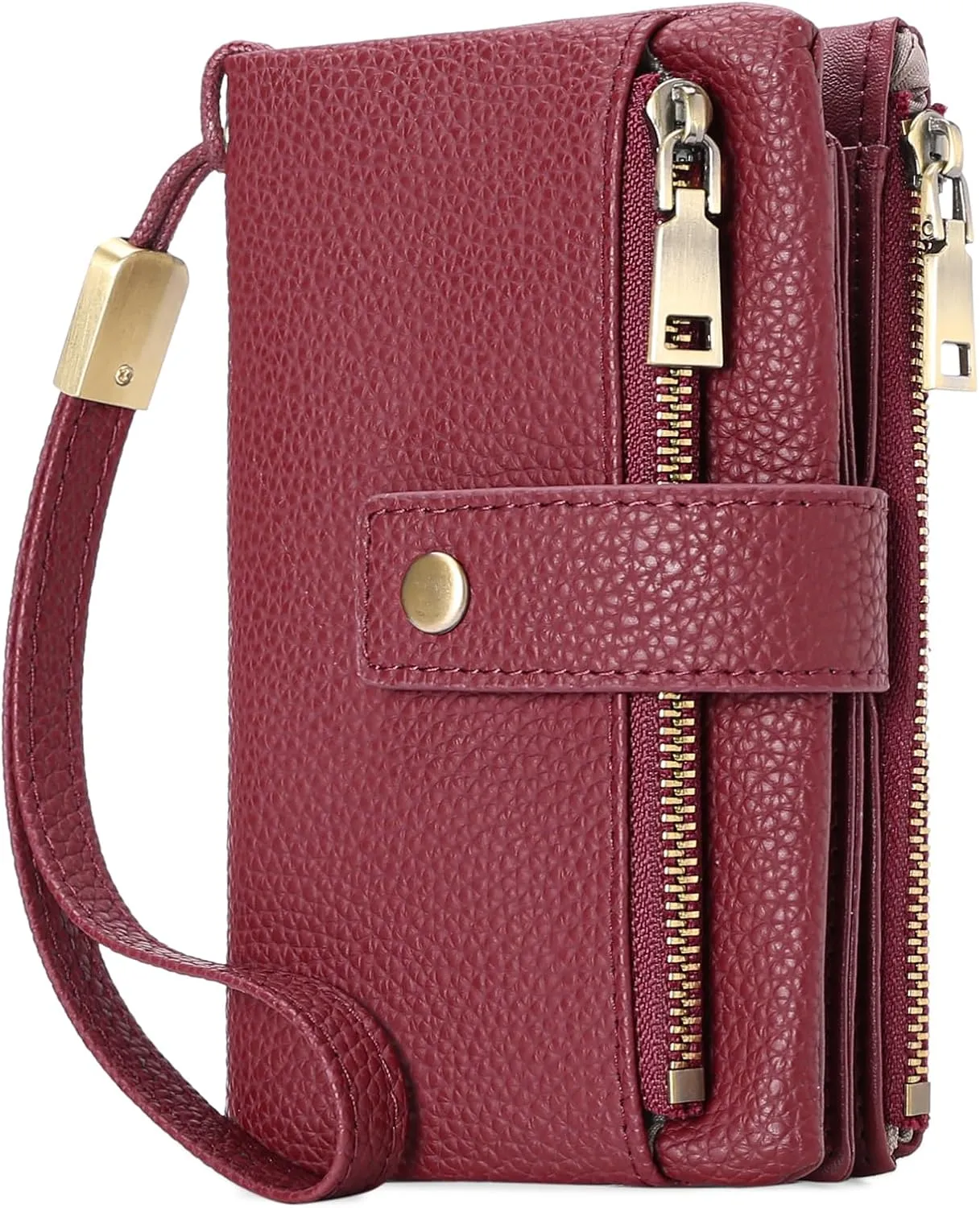 SENDEFN Small Wallet for Women Leather RFID Blocking Wristlet Wallet Credit Card Holder with Double Zipper Coin Purse Ladies Bifold Purse (Wine Red)