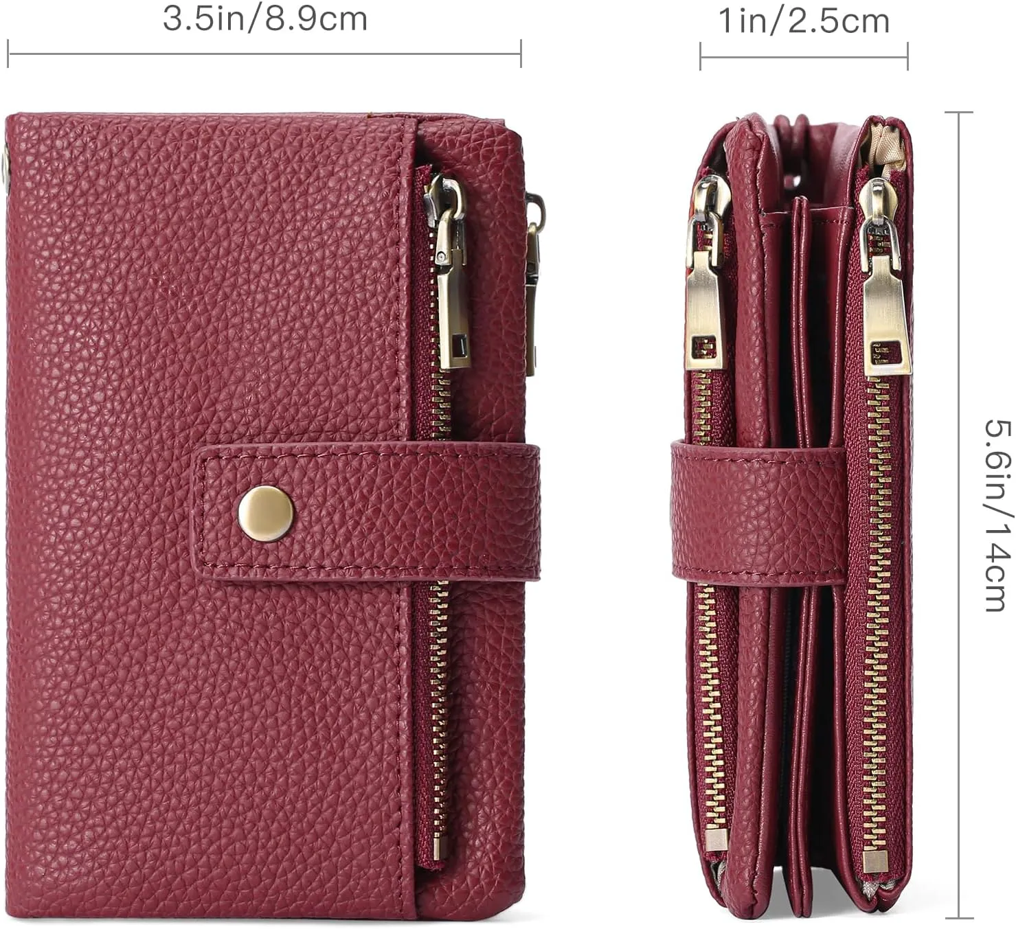 SENDEFN Small Wallet for Women Leather RFID Blocking Wristlet Wallet Credit Card Holder with Double Zipper Coin Purse Ladies Bifold Purse (Wine Red)