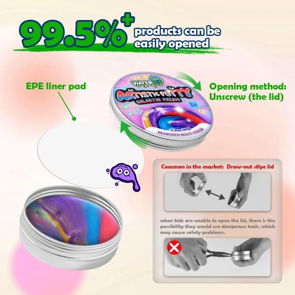 Sensory Putty Multi-Color, Non-Toxic Stress Relief Putty for Kids Boys Girls Adults, Non-Sticky Fidget Toy - 3.11 Inch 3.2 Oz - P001-Gold/Blue/Red/Purple