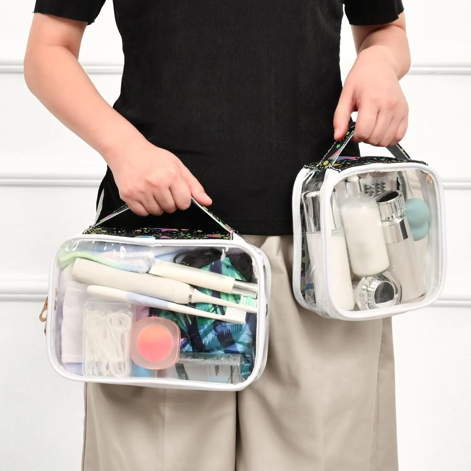 senya Toiletry Bags Neon Bright Stars Planets, Clear Makeup Organizing Bag for Women Men, Waterproof Makeup Bag Travel Cosmetic Bags for Bathroom, Business, Vacation - 2 Pack